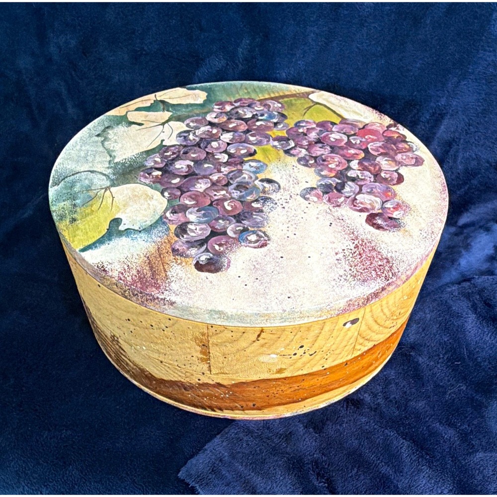 Nuri Design Handpainted Grape Wood Jewelry Trinket Storage Box 8x3" Velvet Lined